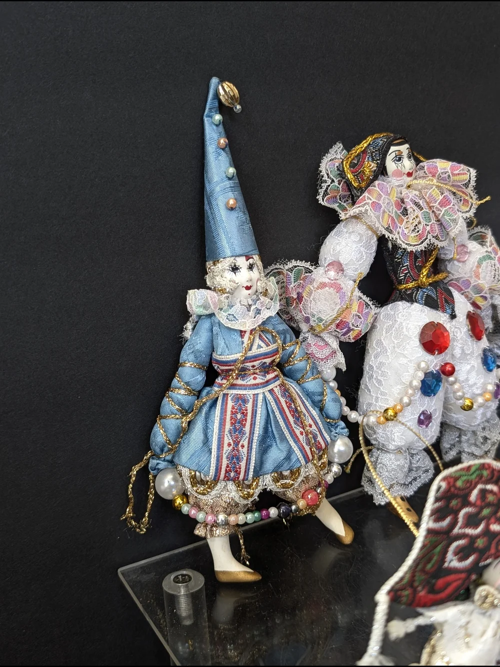 Harlequin Mardi Gras inspired Porcelain Doll Christmas Ornament Jesters